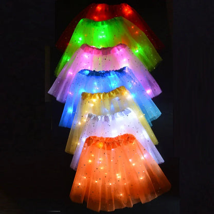 Women's Girl Glow Star Tutu Light Up Skirt Birthday Wedding LED Clothes Ballet Dance Halloween Christmas Fancy Party Costume