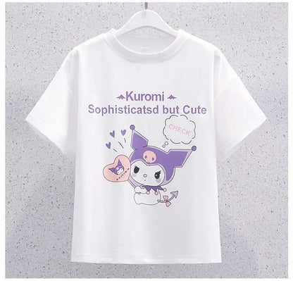 Sanrio Kuromi Kawaii Girls College Style T-shirt Skirt Suit Summer Clothes New Girl Suit Children's Clothes Style Pleated Skirt