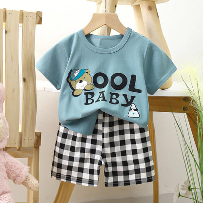 Children Clothing Suit Summer Cartoon Children's Sets Cotton T-Shirts Shorts Boys Girls Short Sleeve Kids Clothes