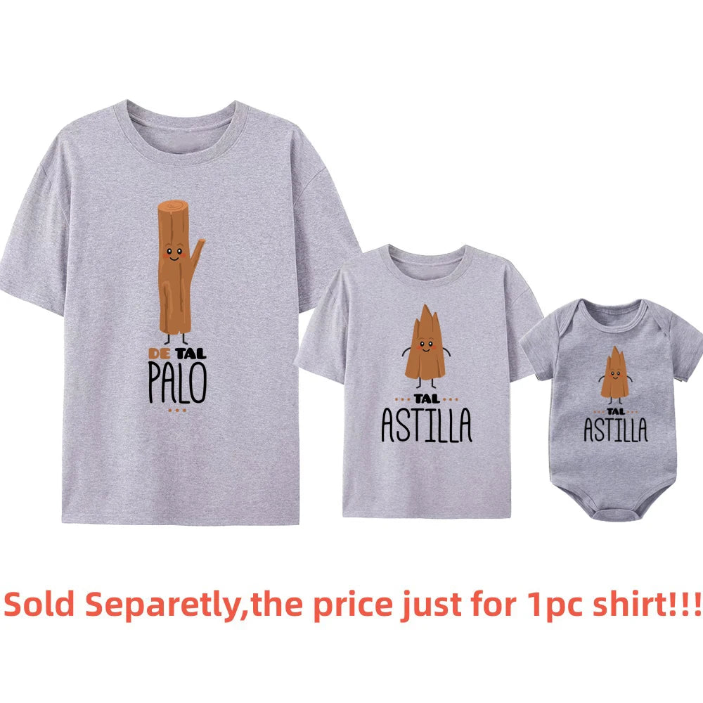 De Tal Palo Tal Astilla Print Funny Family Matching Shirts Cotton Daddy and Me Kids Outfits Baby Rompers Look Father's Day Gifts