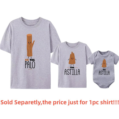 De Tal Palo Tal Astilla Print Funny Family Matching Shirts Cotton Daddy and Me Kids Outfits Baby Rompers Look Father's Day Gifts