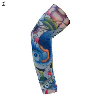 1Pcs New Flower Arm Tattoo Sleeves Seamless Outdoor Riding Sunscreen Arm Sleeves Sun Uv Protection Arm Warmers For Men Women