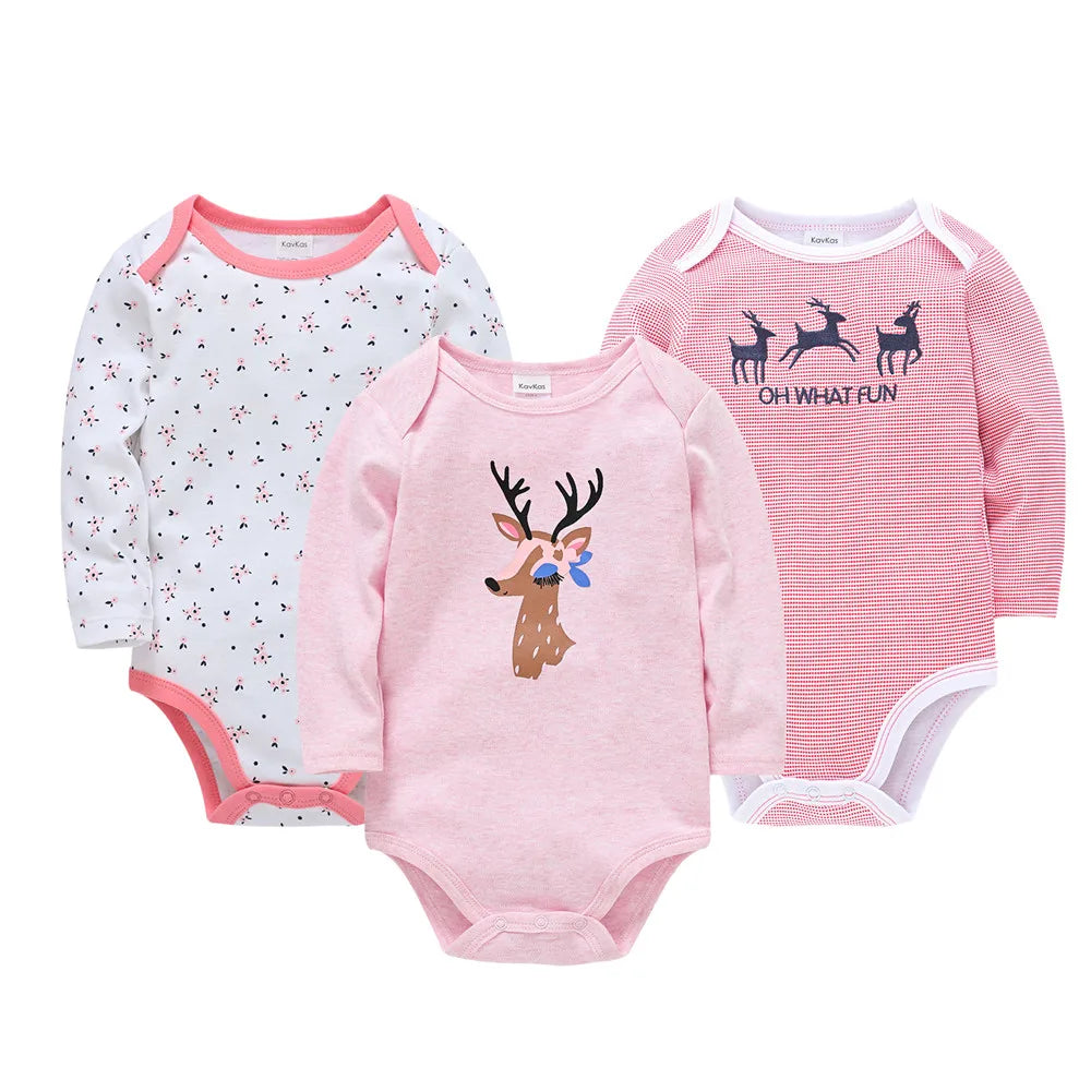 Kavkas Baby Boys Girls Bodysuit 3 PCS Long Sleeve 100% Cotton Baby Clothes 0-12 Months Newborn Body Bebe Jumpsuit Clothing