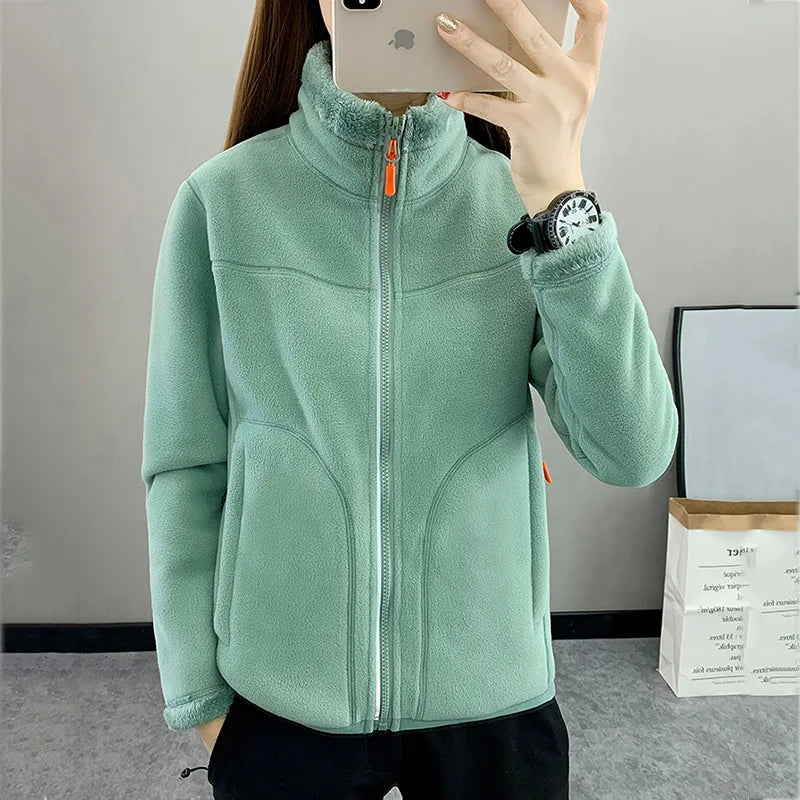 Autumn and winter Solid color Women's flocking thicken warm {double-sided can wear} casual sweatshirts coat Multi-color optional