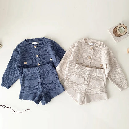 deer jonmi New Autumn Winter Toddlers Girls Knitted Sets Cardigan Sweater Shorts 2pcs Korean Style Baby Kids Princess Outfits