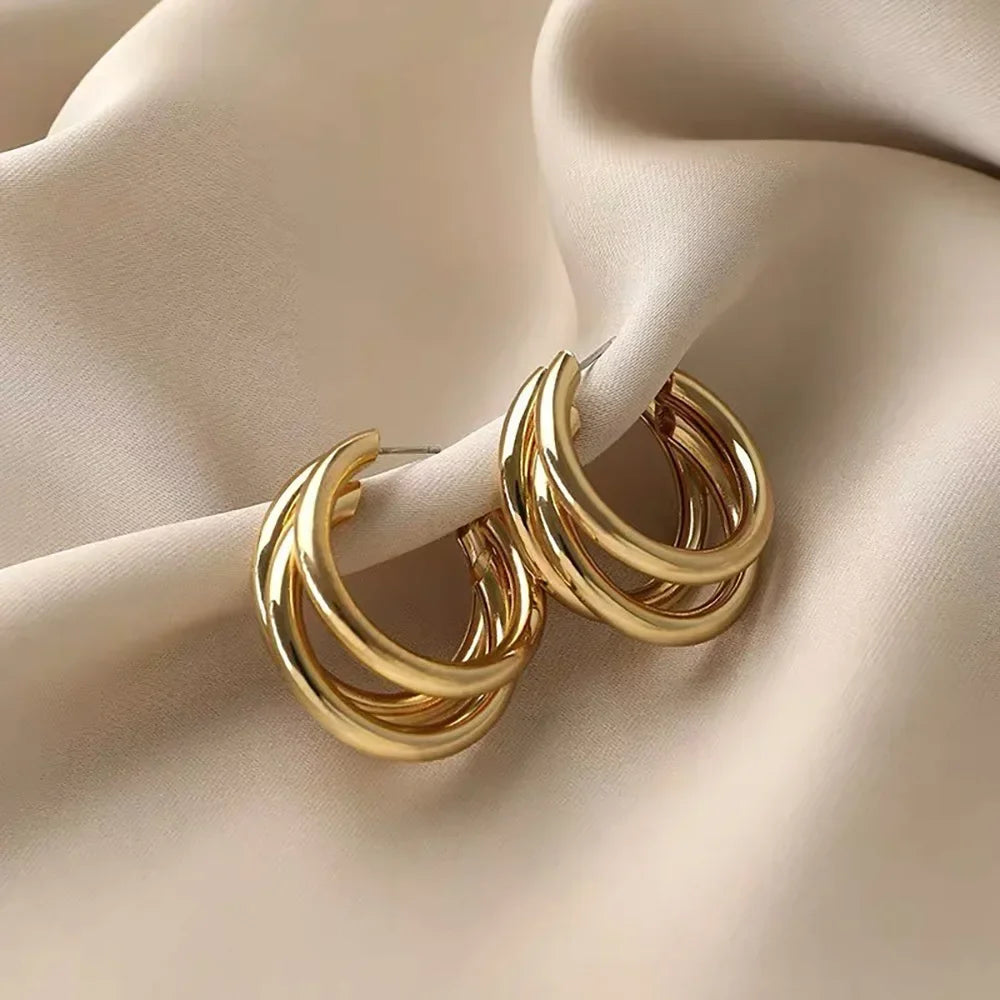 Fashion Korean Metal Elegant Hoop Earring FOR Woman New Vintage Geometric Statement Luxury Earrings Jewelry Brincos Gift