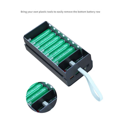 T21 Battery Storage Box 21*18650 with Flashlight Power Bank Case Battery Holder Box Dual USB 18650 Battery DIY Shell Storage