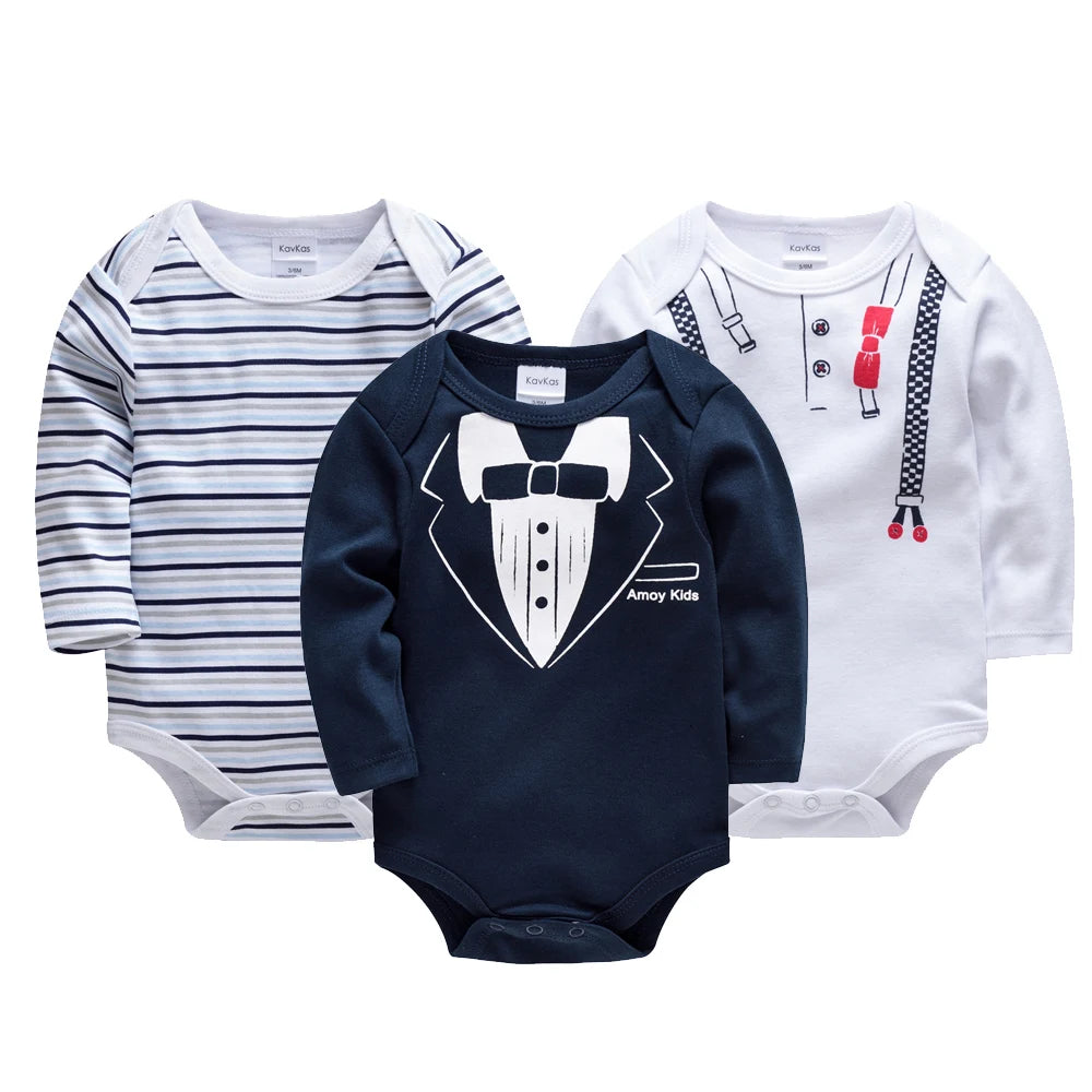 Kavkas Baby Boys Girls Bodysuit 3 PCS Long Sleeve 100% Cotton Baby Clothes 0-12 Months Newborn Body Bebe Jumpsuit Clothing