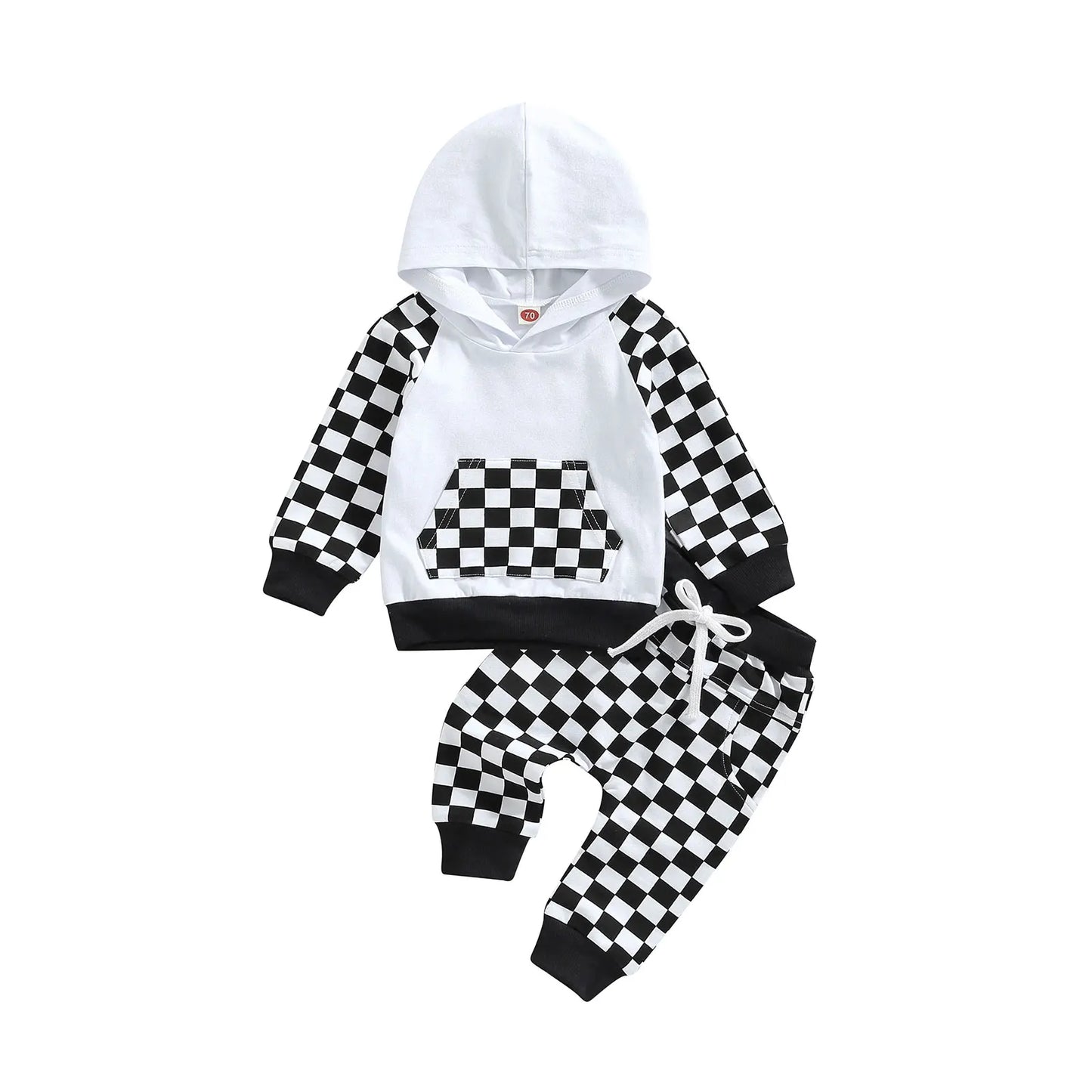 Citgeett Autumn Kids Girl Boys Outfit Set Plaid Long Sleeve Hoodie Pockets Elastic Waist Pants Spring Clothes