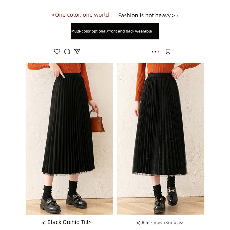 Starry Sky High Waist Double-Sided Wear Drape Autumn and Winter Pleated Skirt