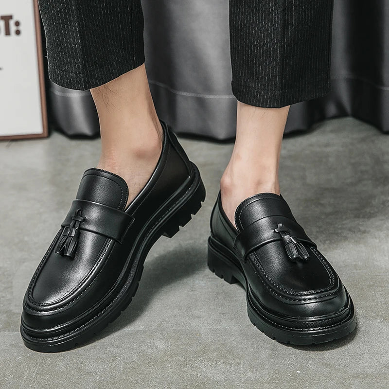 Loafers Men Platform Thick-soled Tassel Formal Business Shoes Slip-on Comfortable Men's Leather Shoes Casual Shoes Oxford Shoes