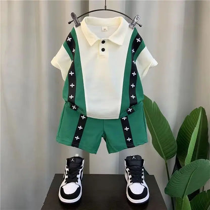 2023 Summer Clothing Boys Half Sleeve Shirt Top and Shorts Two Piece Children's Casual Sports Set  Kids Outfits 1 2 3 5 7 9 Y