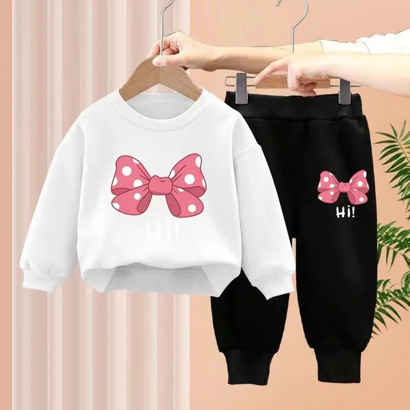 Autumn Baby Girl Clothes Set Children Sports Bow Letter Printing Sweatshirt Top and Pants Buttom Two Piece Suit Cotton Tracksuit