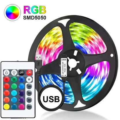 LED USB RGB Strip Light With 24keys Remote Control 5M 5050 Flexible Lights Strip for Room Living Room Party TV Backlight