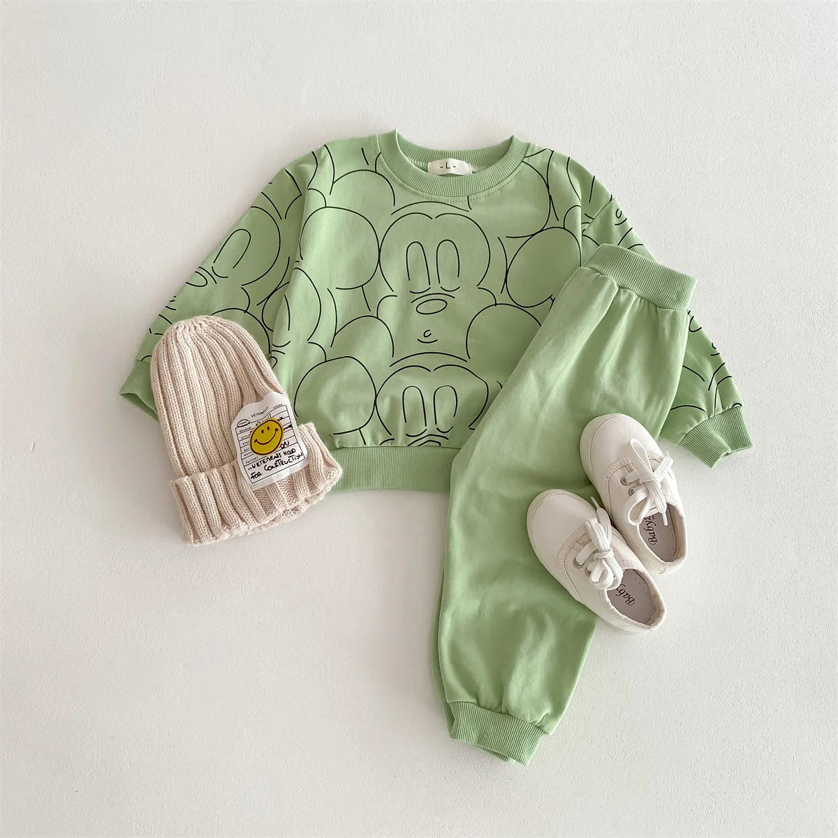 0 1 2 3year Old Baby Sweatshirt Set Loose Fashion Printed Mickey Children's Tracksuit Kids Clothing Long Sleeved Tops Sweatpants