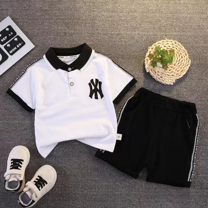 Infant Toddler Summer Short Sleeve Sport Outfit Baby Boys Clothes Set Turn-down Collars Shirs+Shorts 2PCS Clothing Kids 1-5T Set