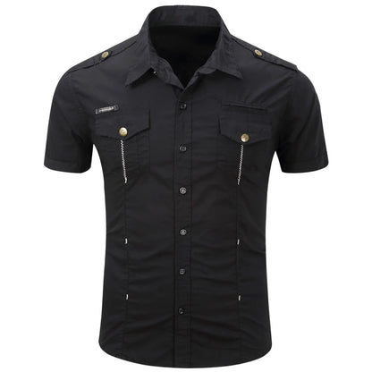 New Fashion 2023 Men's Safari Shirt Short Sleeve Summer Casual Tactical 100% Cotton Cargo Outdoor Pocket Work Shirts for Men