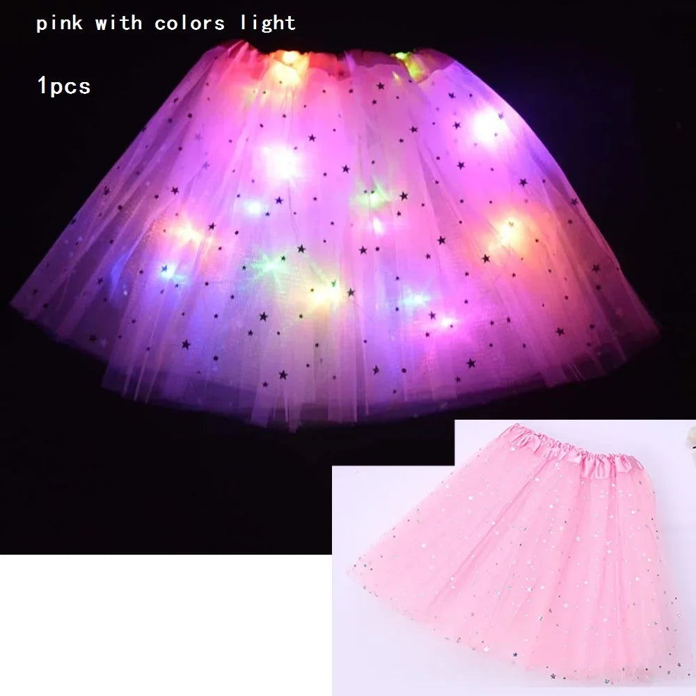 Women's Girl Glow Star Tutu Light Up Skirt Birthday Wedding LED Clothes Ballet Dance Halloween Christmas Fancy Party Costume