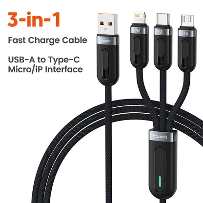 Toocki 3 in 1 USB Cable to iP Type C Micro Cable 66W Digital Display Fast Charging USB C Charger Wire for iPhone14 13 12 Samsung