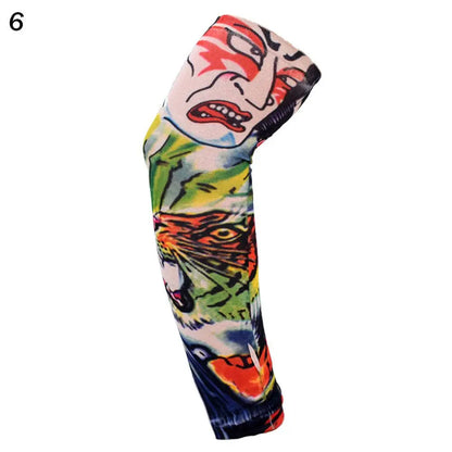 1Pcs New Flower Arm Tattoo Sleeves Seamless Outdoor Riding Sunscreen Arm Sleeves Sun Uv Protection Arm Warmers For Men Women