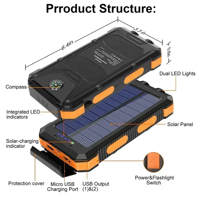 200000mAh Power Bank Fast Charging Outdoor Large Capacity External Battery Solar PowerBank Flashlight For iPhone Huawei Xiaomi