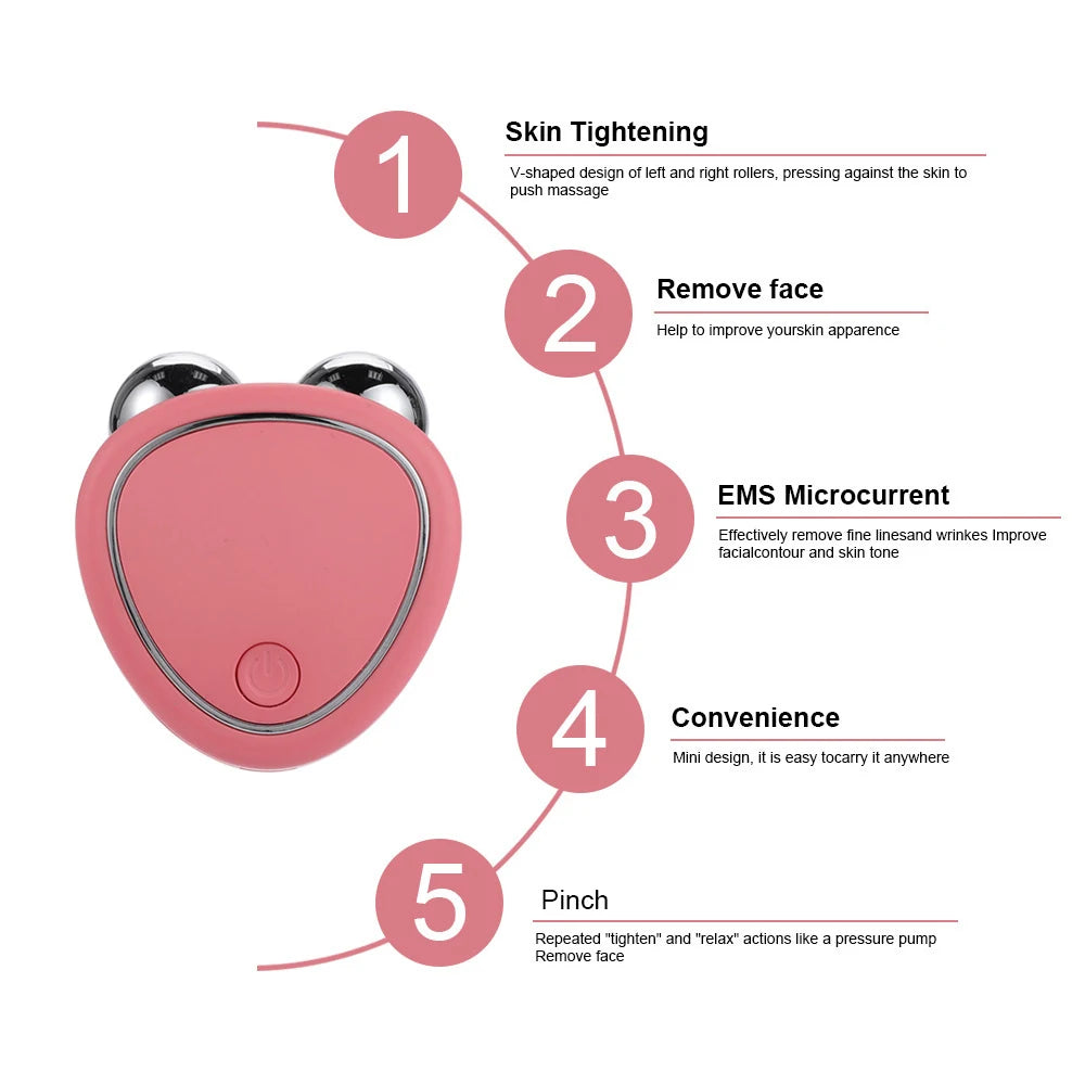 EMS Beauty Facial Massager Microcurrent Face Lifting Machine Anti Wrinkle Roller Skin Tightening Rejuvenation Charging Facial