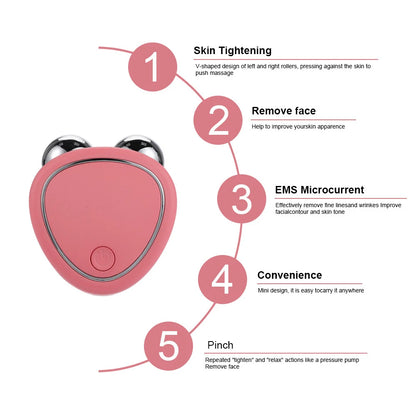 EMS Beauty Facial Massager Microcurrent Face Lifting Machine Anti Wrinkle Roller Skin Tightening Rejuvenation Charging Facial