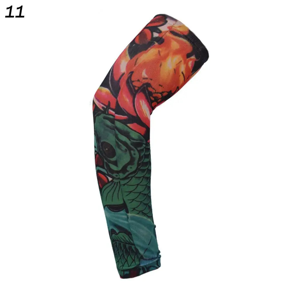 1Pcs New Flower Arm Tattoo Sleeves Seamless Outdoor Riding Sunscreen Arm Sleeves Sun Uv Protection Arm Warmers For Men Women