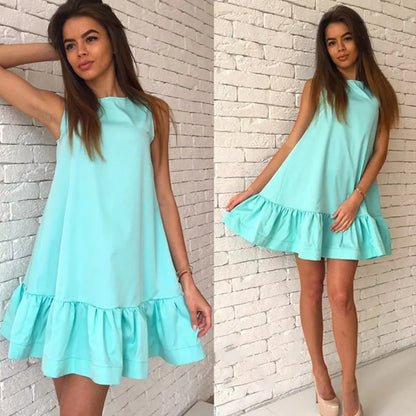 Jocoo Jolee 2024 Summer Solid Beach Chiffon Dress Women Casual Sleeveless Ruffled Loose Mini Dress Elegant Vestidos Clothing