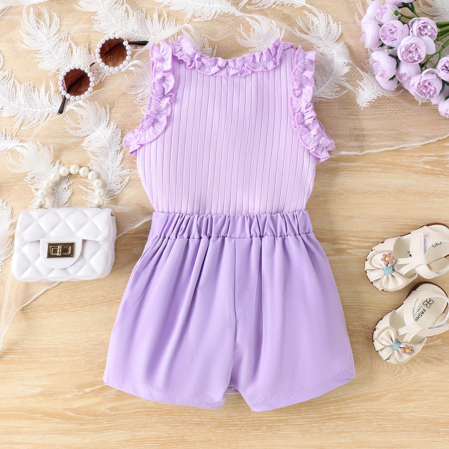 2PCS Summer 0-4 Years Old Baby Girl Baby Soft And Comfortable Simple Beautiful Multi-Colored Lace Vest + Plaid Culottes