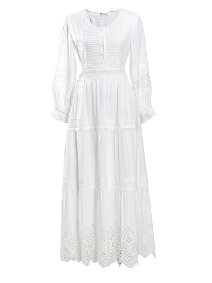 GypsyLady White Elegant Chic Maxi Dresse Tiered Lace Summer Women Dress Hollow Out Holiday Sexy Casual Ladies Dress Vestido