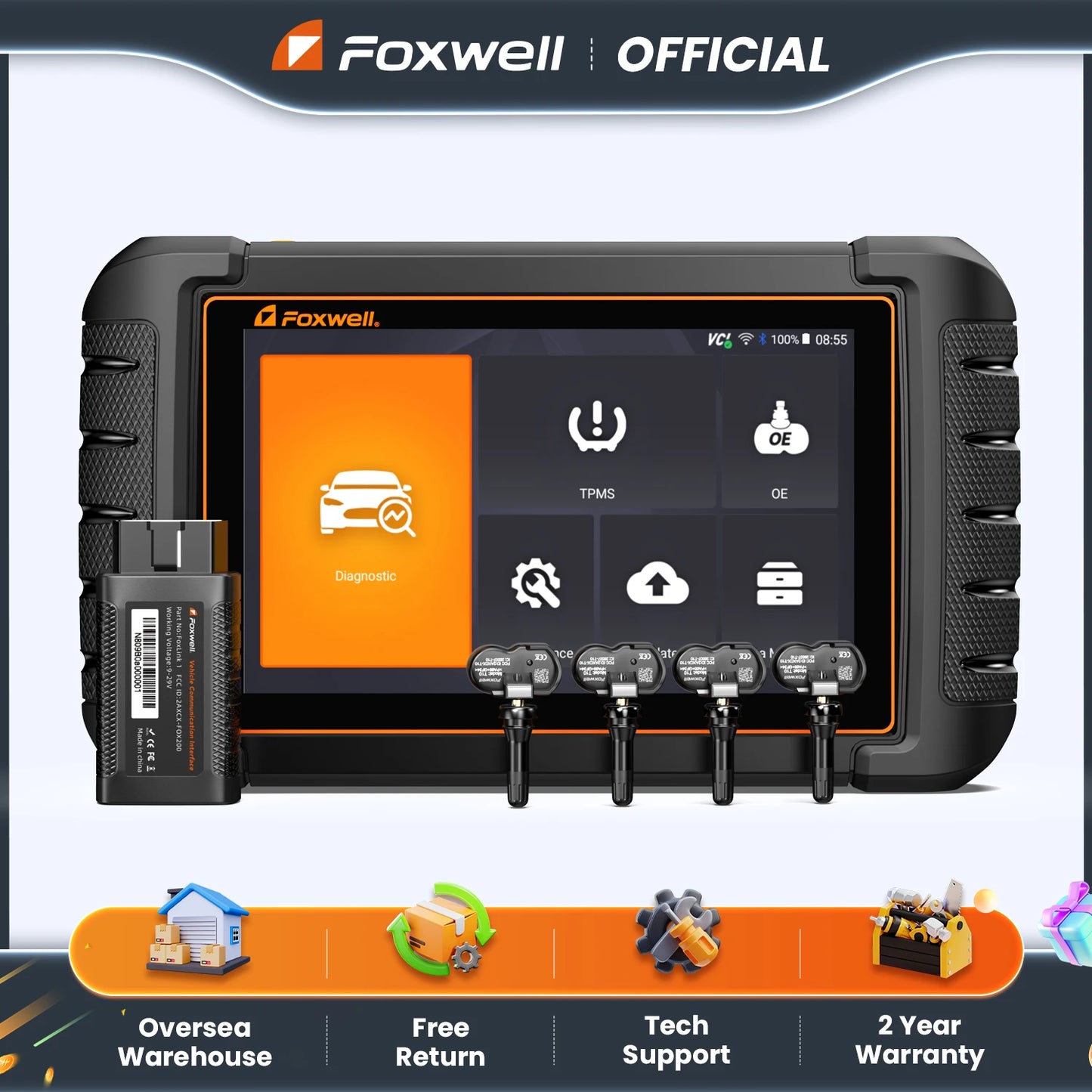 FOXWELL NT809TS OBD2 Bluetooth Scanner Car Tpms Diagnostic Tools 4PCS T10 Sensor Active Test 30+ Reset OBD2 Automotive Scanner