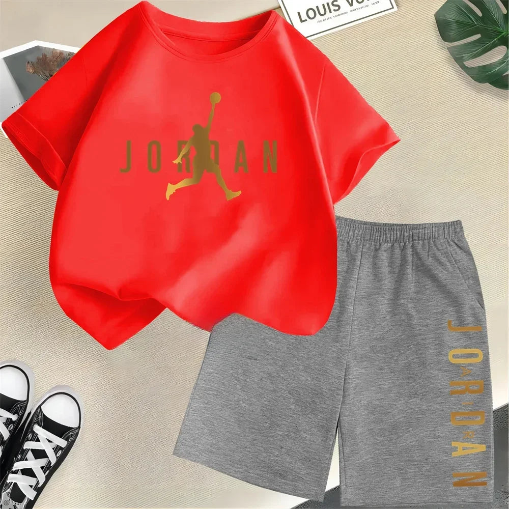 Summer Slam Dunk Master Pattern Printed Children Short Sleeve T-shirt + Shorts 2pcs Set Kids Boy Girl Fashion Clothing Outfits