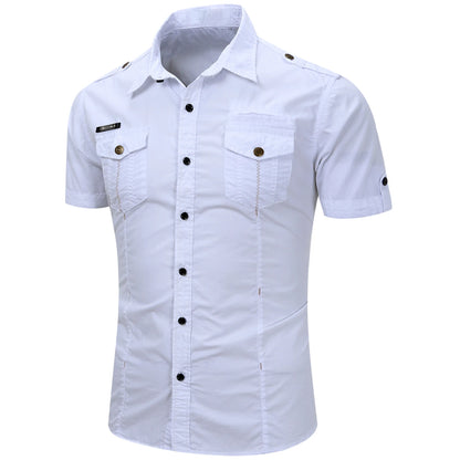 New Fashion 2023 Men's Safari Shirt Short Sleeve Summer Casual Tactical 100% Cotton Cargo Outdoor Pocket Work Shirts for Men