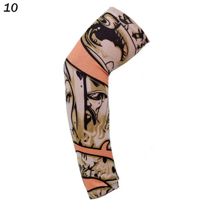 1Pcs New Flower Arm Tattoo Sleeves Seamless Outdoor Riding Sunscreen Arm Sleeves Sun Uv Protection Arm Warmers For Men Women