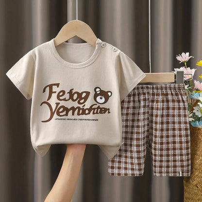 Children Clothing Suit Summer Cartoon Children's Sets Cotton T-Shirts Shorts Boys Girls Short Sleeve Kids Clothes