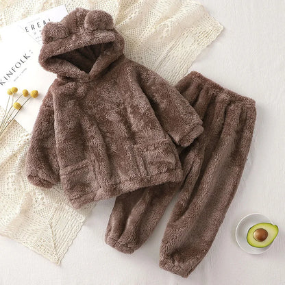 1 2 3 4 5 Years Autumn Winter Warm Plush Boys Clothing Sets Fashion Flannel Hooded Top + Pants Girls Suits Birthday Kids Clothes