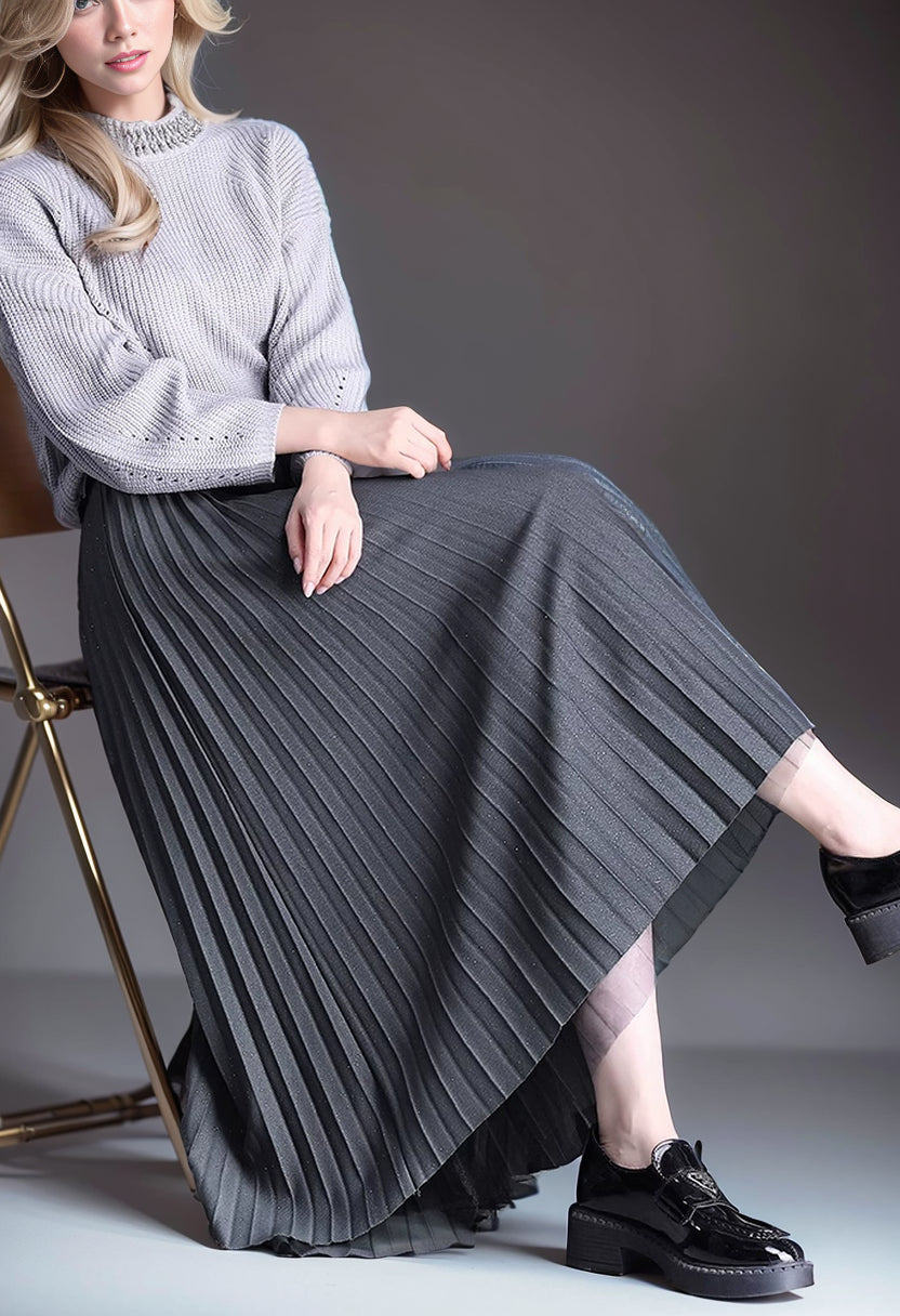 Starry Sky High Waist Double-Sided Wear Drape Autumn and Winter Pleated Skirt