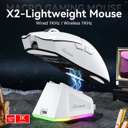 X2  wireless Mouse, 24000DPI PAW3311  2.4G/BT/Wired Ultra-light Magnetic Charging Dock  Gaming Mouse