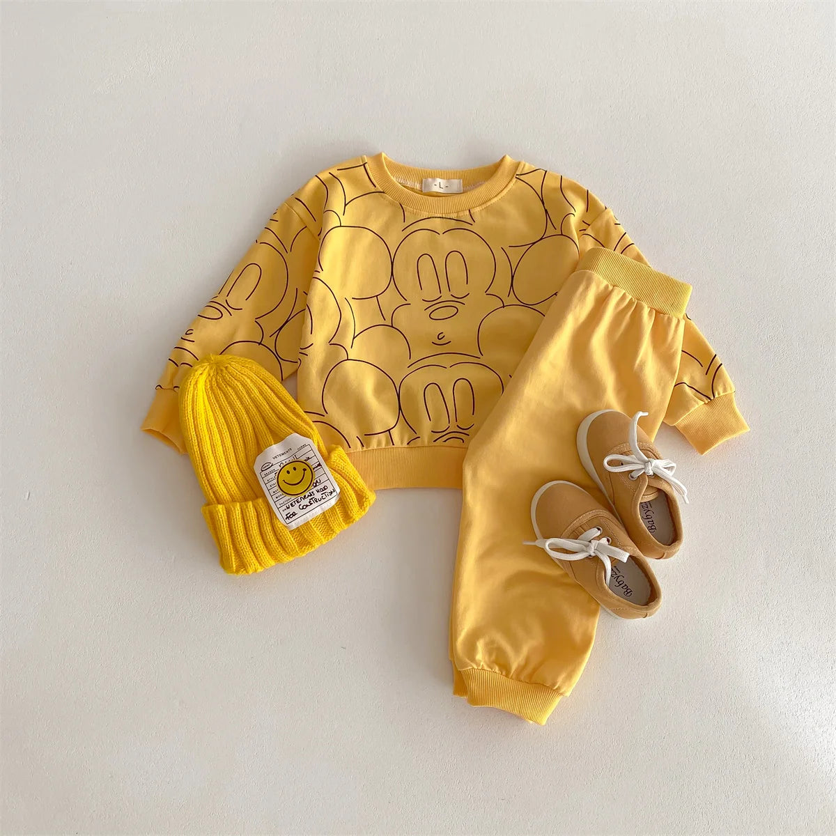 0 1 2 3year Old Baby Sweatshirt Set Loose Fashion Printed Mickey Children's Tracksuit Kids Clothing Long Sleeved Tops Sweatpants