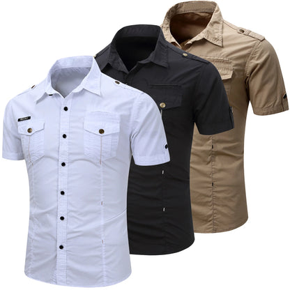 New Fashion 2023 Men's Safari Shirt Short Sleeve Summer Casual Tactical 100% Cotton Cargo Outdoor Pocket Work Shirts for Men