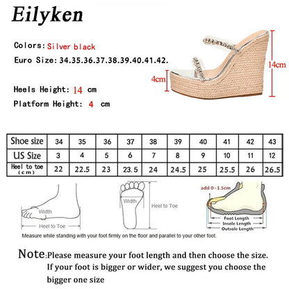 Eilyken 2025 New CRYSTAL Platform Wedges Slippers Summer Peep Toe Shoes Woman Sexy Super High Mules Female Sandals