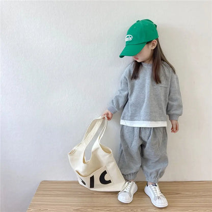 Girls' Spring and Autumn Suit 2022 New Children's Fashion Sports Sweater Two-Piece Set Baby Autumn One Set