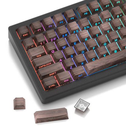 135 Keys Wood Grain Shine Through Keycaps Dye Sub Side Print PBT Keycaps Cherry Profile for Cherry Gateron MX Switch Keyboard