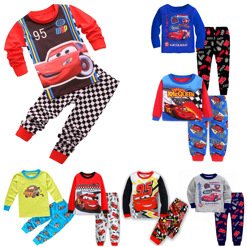 Spring Autumn Children's Clothing Sets Boys 95 Cars McQueen Cartoon Sleepwear Clothes Kids Pajamas Set Baby Girls Cotton Pyjamas