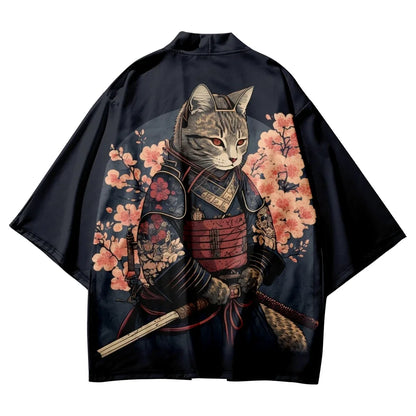 Japanese Cat Print Haori Kimonos Yukata Samurai Men Women Kimono Traditional Asian Clothes Harajuku Cardigan Shirt