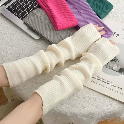 Women Knitted Arm Warmer Long Fingerless Gloves Mitten Winter Y2K Solid Arm Sleeve Fashion Casual Soft Girls Clothes Punk Gloves