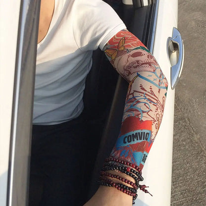 1Pcs New Flower Arm Tattoo Sleeves Seamless Outdoor Riding Sunscreen Arm Sleeves Sun Uv Protection Arm Warmers For Men Women