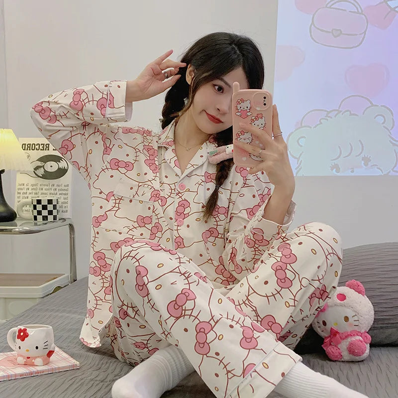 3pcs Sanrio Short Pajamas Hello Kitty Kawaii Cartoon Loose Sleepwear Pajamas Sets Short Clothes Girl Home dress Birthday Gifts