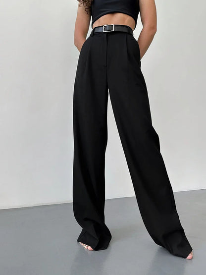 Bornladies Office Ladies Trousers Women High Waist Full Length Pants Female Pleated Wide Leg  Solid OL Pants for Women